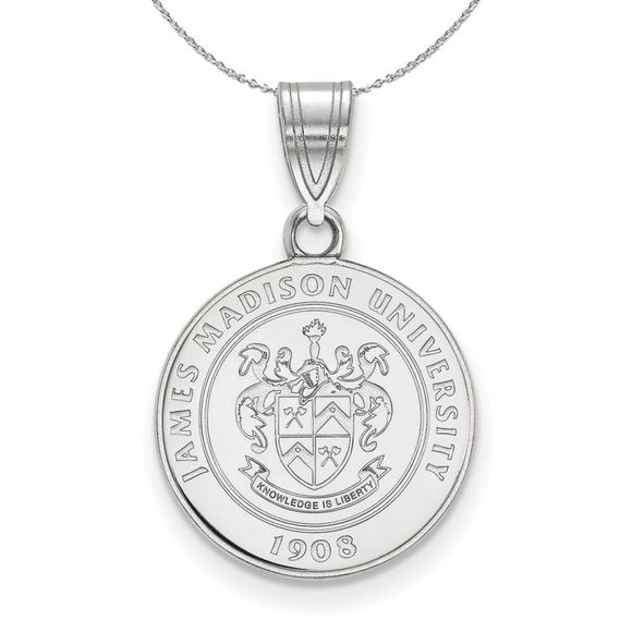 Sterling Silver James Madison U Medium Crest Necklace - 18 Inch